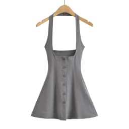 New in Mini dresses for women 2024 Summer black short dresses evening party sexy dress button up halter dress elegant brown