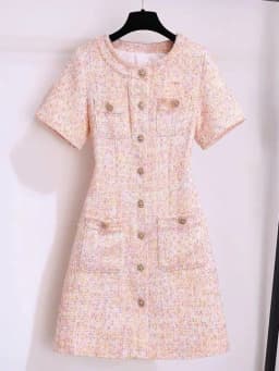 High Quality French Vintage Small Fragrance Tweed Summer Dress Women 2025 Elegant Fashion Chic Slim Waist Short Dresses Vestidos