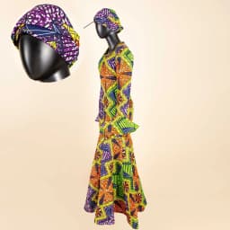 African Dresses for Women 2023 Dashiki Print Ruffles Sleeve Vestido Feminino with Headwrap Party Wedding Dresses Outfits 2425012