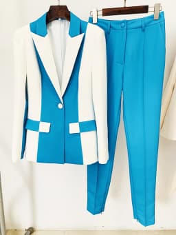 HIGH STREET Newest 2026 Designer Runway Suit Set Women's Color Block Blazer Flare Pants Suit