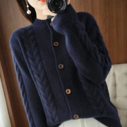 Half High Collar Twists Knitted Cardigan Autumn And Winter High-End Casual Loose Versatile Long Sleeved Base Sweater For Women