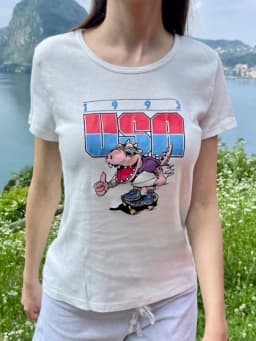Dinosaur Print Slim T-shirt Woman Summer O-Neck Cotton Short Sleeve Tee American Vintage Streetwear Harajuku Cartoon Tshirt Y2k