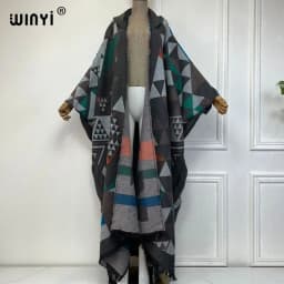 WINYI Africa Winter dress outfits Women high quality Coat Loose Thick Warm Female kaftan Coat poncho dress Hooded mop coat Abaya