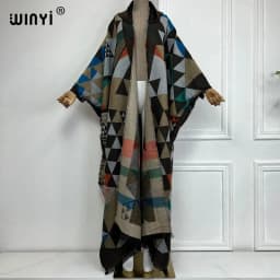 WINYI Africa Winter dress outfits Women high quality Coat Loose Thick Warm Female kaftan Coat poncho dress Hooded mop coat Abaya