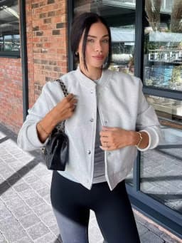 HH Women Cropped Bomber Jacket Female Autumn Casual Button Down Coat with Pockets Women's Fashion Long Sleeve Outerwear