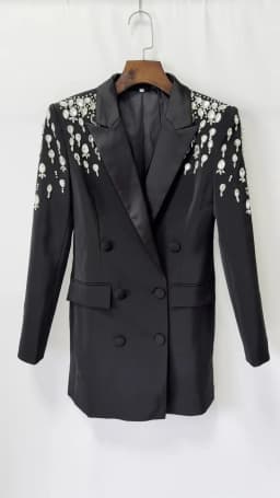 HIGH STREET Newest 2026 Designer Jacket Women's Double Breasted Rhinestone Diamonds Beaded Long Blazer Dress