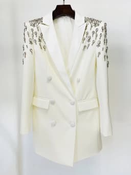 HIGH STREET Newest 2026 Designer Jacket Women's Double Breasted Rhinestone Diamonds Beaded Long Blazer Dress