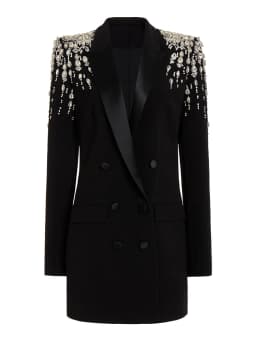 HIGH STREET Newest 2026 Designer Jacket Women's Double Breasted Rhinestone Diamonds Beaded Long Blazer Dress