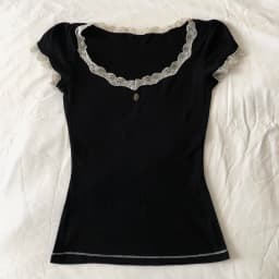 Women's Summer Solid Color Tops Short Sleeve Sweet Elegant Lace Trim Round Neck Slim Fit Daily T-Shirt
