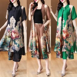 2024 Summer Floral Vintage Beach Suit P Loose Print Chiffon Casual Suit Pants Women Elegant Bodycon Party Vestidos