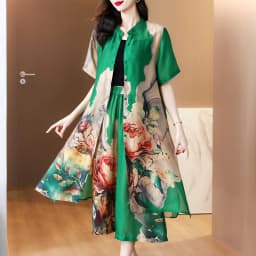 2024 Summer Floral Vintage Beach Suit P Loose Print Chiffon Casual Suit Pants Women Elegant Bodycon Party Vestidos