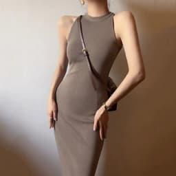 Lucyever Summer Sleeveless Halter Neck Women Dress Sexy Off Shoulder Split Bodycon Dresses Woman Vintage Slim Knitted Long Dress