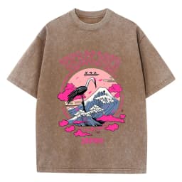 Vintage Womens Acid Wash T-Shirts Tokyo Harajuku Printing Tees Crewneck Cotton Oversized Short Sleeve Fashion Female Clothes