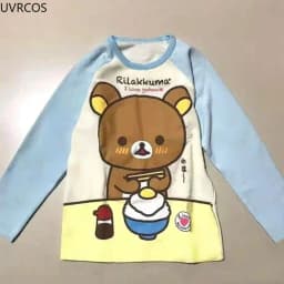 Japanese Kawaii Lolita T Shirts Cartoon Bear Print Loose T-shirt Women Aesthetic Harajuku Grunge O Neck Casual Long Sleeves Tops