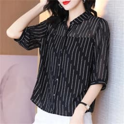 2024 Spring New High end Western style Seven Sleeve Chiffon Shirt for Women Reducing Age Covering Belly Mother's Temperament Top