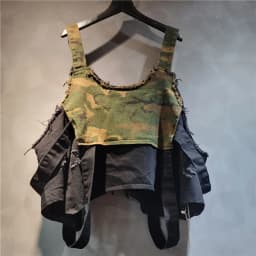 WTHT New Trendy Women's Patchwork Camouflage Denim Sling Tops High Waist Zipper Design A-line Skirts Female 2025 Summer 1LS1665