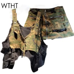 WTHT New Trendy Women's Patchwork Camouflage Denim Sling Tops High Waist Zipper Design A-line Skirts Female 2025 Summer 1LS1665