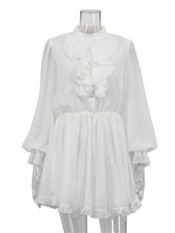 Tossy White Elegant Ruffled Mini Dress For Women Patchwork High Waist Long Sleeve See-Through Party Dress Female Spring Dress