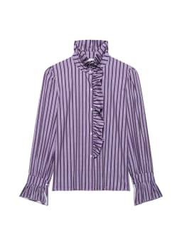 Sweet Women Ruffles Plaid Purple Shirts 2025 Fashion Ladies Casual Stand Collar Blouses for Party Female Elegant Tops Clothes
