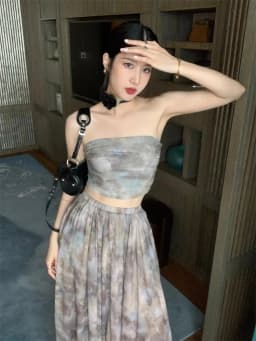 High Street Sexy New Summer Women Designer Vintage Printed Strapless Tube Top High Waist Long Skirt Female Two Piece Set