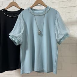 pearl collar women tees short sleeve bead work neck tops