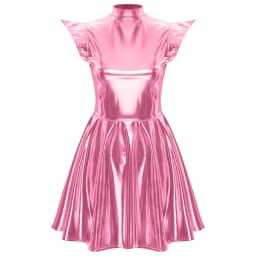 Womens Cocktail Dress Shiny Metallic Dress Alien Space Cap Sleeve High Waist A-line Dress for Halloween Party High Street Dress