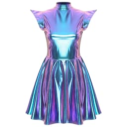 Womens Cocktail Dress Shiny Metallic Dress Alien Space Cap Sleeve High Waist A-line Dress for Halloween Party High Street Dress