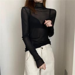Women Lace Bottomed Blouse T-shirt Long Sleeve Transparent Hollow Mesh High collar fungus Spring T-Shirt For Women Beach Shirts