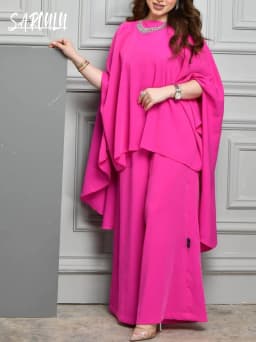 Smooth 2-pieces Chiffon Evening Dress Simple Elegant Kaftan Plus Size Fast Shipping Prom Gown Arabic Women Long Sleeves Party
