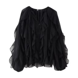 Spring 2025 Women Sex Semi-Sheer Long Sleeve V Neck Ruffle Blouse Shirt Front Button Streetwear Tops