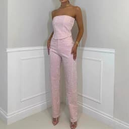Elegant Straight Glitter Two Piece Ladies Sexy Sleeveless Bodycon Tops&Long Pants Suit Summer 2025 Sequins Club Party Outfit