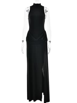 JULISSA MO Sexy High Slit Turtleneck Women Maxi Dress White Sleeveless High Waist Dress Femme Summer Slim Elegant Party Clubwear