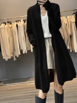 Women's 100% Merino Wool Coat Cardigan Long Sleeve Sweater Autumn Winter Solid Color Loose Warm Knitwear Fashion Female Long Coa