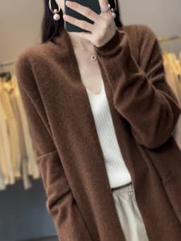 Women's 100% Merino Wool Coat Cardigan Long Sleeve Sweater Autumn Winter Solid Color Loose Warm Knitwear Fashion Female Long Coa
