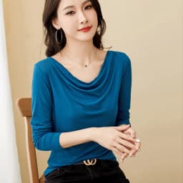Korean Coffee Long Sleeved T-Shirt for Women's Autumn New High-End Cotton Fashion Plus V-Neck Casual Top
