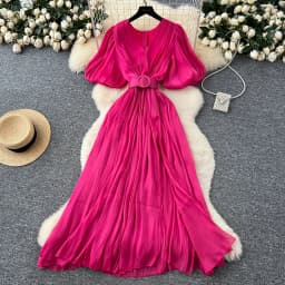 Vintage Elegant sweet puff sleeve split Dress A-line Chic Casual Beach Vacation Women Summer dresses