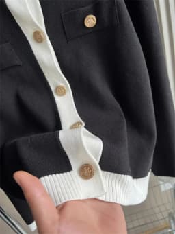 Fashion Contrast Elegant Cardigan Coat For Women Pocket Patchwork Ribbed Knitwear Sweater Top Female Loose Knit Cardigan