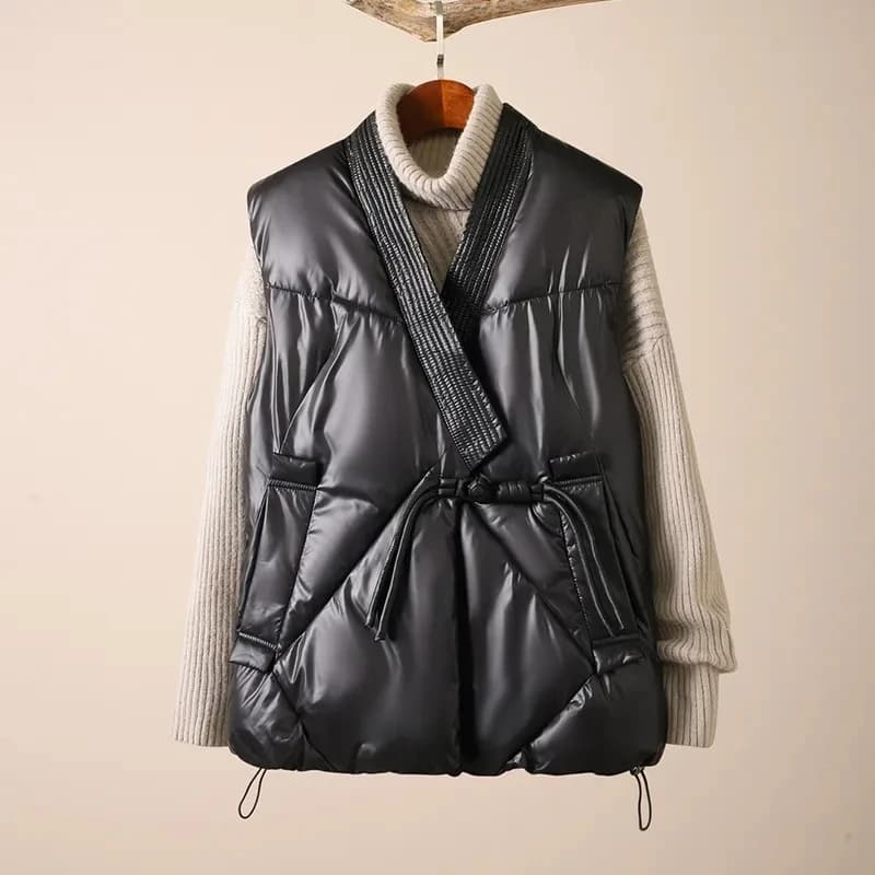 2025 New Cotton Down Winter Women's Vest Thicken V-neck Sleeveless Puffer Jacket Padded Female Warm Outerwear Women Clothing