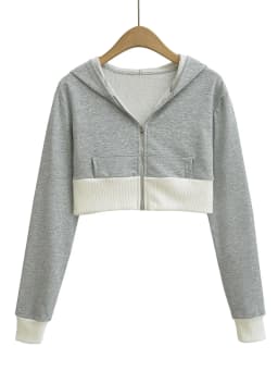 Spicy Girl Europe/America Style Color Blocked Short Cropped Hooded Sweatshirt+high Waisted Sexy Pleated Skirt Two Piece Set GXYW