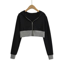 Spicy Girl Europe/America Style Color Blocked Short Cropped Hooded Sweatshirt+high Waisted Sexy Pleated Skirt Two Piece Set GXYW