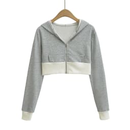 Spicy Girl Europe/America Style Color Blocked Short Cropped Hooded Sweatshirt+high Waisted Sexy Pleated Skirt Two Piece Set GXYW