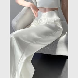 New Fashion White Satin Straight Pants Women Elegant Casual High Waist Solid Color Autumn Wide Leg Trousers Office Lady
