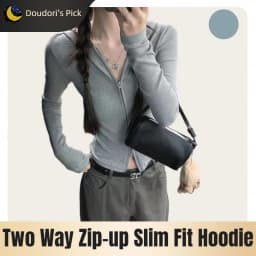 Korean Style Spring and Autumn Women's Light Gray Vertical Stripe Slim-Fit Thin Short Jacket with Two-Way Zipper Hoodie