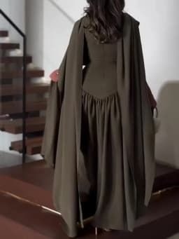 Temperament Solid Color Dress Fashion A-line O-Neck Long Dresses Luxury Nipped Waist Sleeveless Shawl Collar Banquet Dress