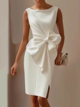 Sleeveless Bow Patchwork Simple Party Dress, Women Summer Fashion O Neck Chic Holiday Dress, Solid Casual Elegant Ladies Dress