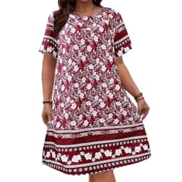 Vintage Flowers 3D Printed Dresses For Summer 2025 Plus Size Women Casual O-Neck Short Sleeve Mini Dresses For Women Summer Robe