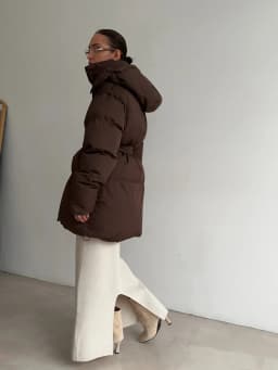 Hirsionsan 2025 Casual Waist Slimming Hooded Mid To Long Length Bread Cotton Jacket Women's Thick Cotton Jacket Brown