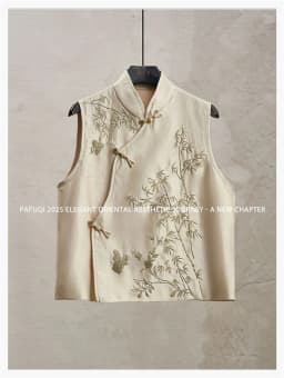 New Fashion Loose Cardigan Embroidery Inclined Placket Stand Collar Vest top Light National Style Women's Spring and Summer