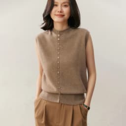 100% Pure Cashmere Pullover Vest Autumn Women's Casual Solid Knitted Sleeveless Sweater Half High Collar Single Breasted Tops