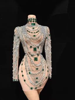 Luxurious Mini Dress Women Transparent Rhinestones Bodycon Singer Bar Club Shiny Short Dress Celebrity Party Evening Stage Costu